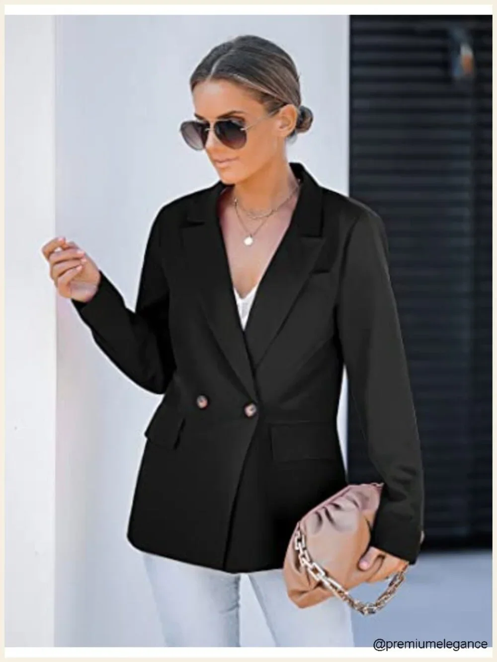 Women's Double Breasted Blazer with Flap Pockets - Office Ready